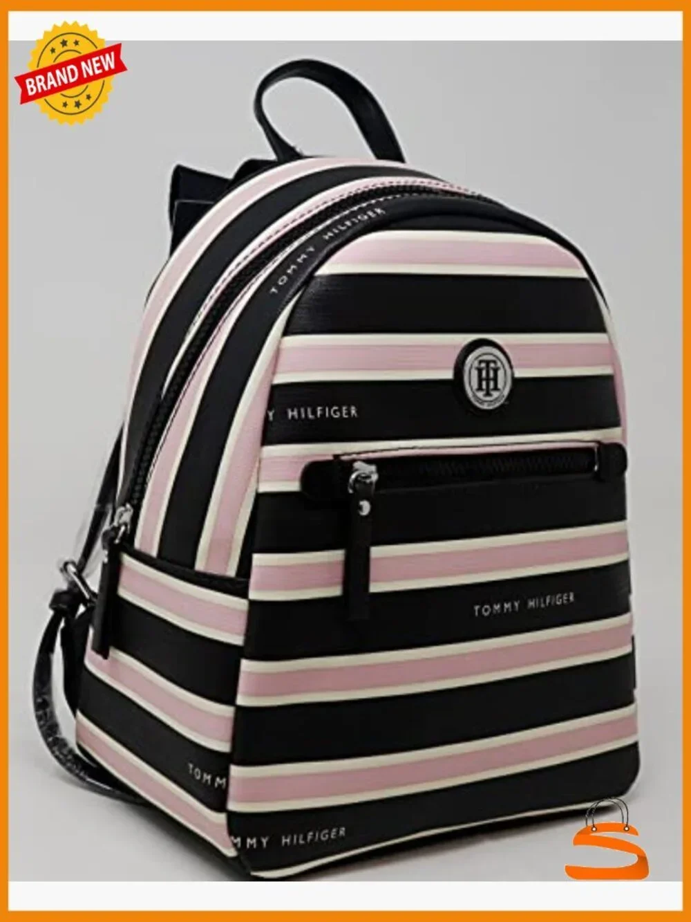 Small Faux Leather Striped Backpack Handbag Purse Daypack School